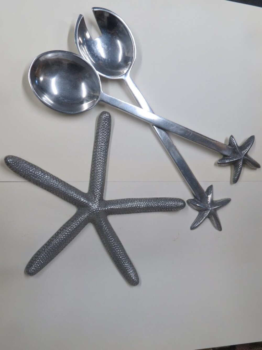 STARFISH SET Fork & Spoon Salad Servers & Napkin Holder Seaside Coastal Nautical